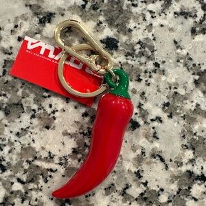 Red Chili Pepper Keychain with Gold Hardware